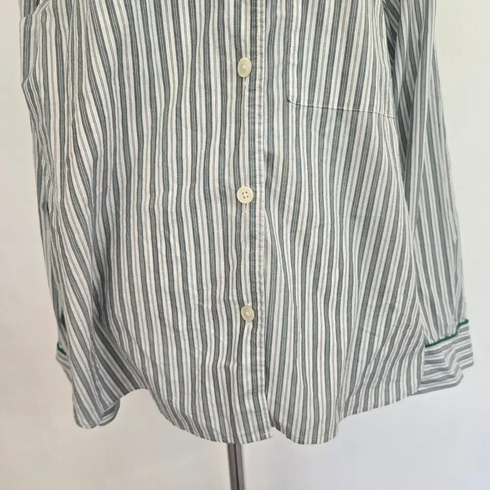 J Crew Women Cotton Pajama Top Poplin Striped Oversized Classic Button Up Large